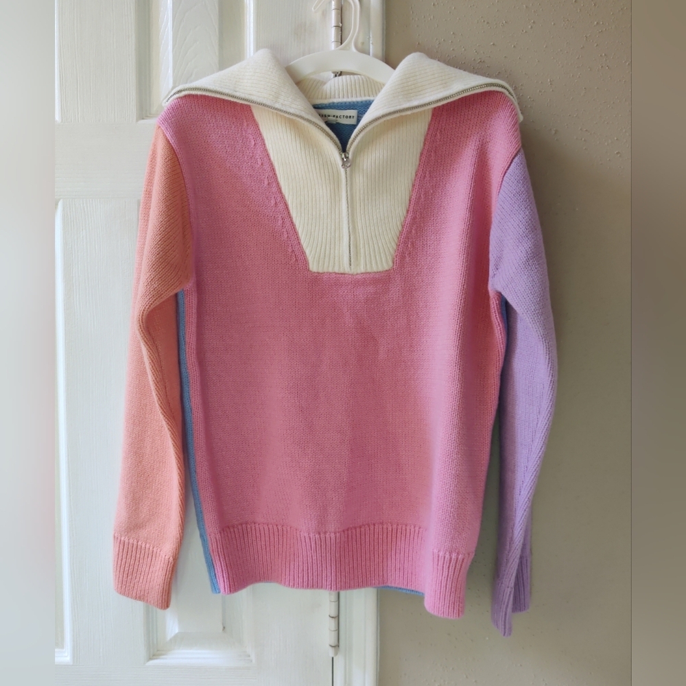 English Factory Women's Colorblock Zip Pullover Sweater XS NWOT